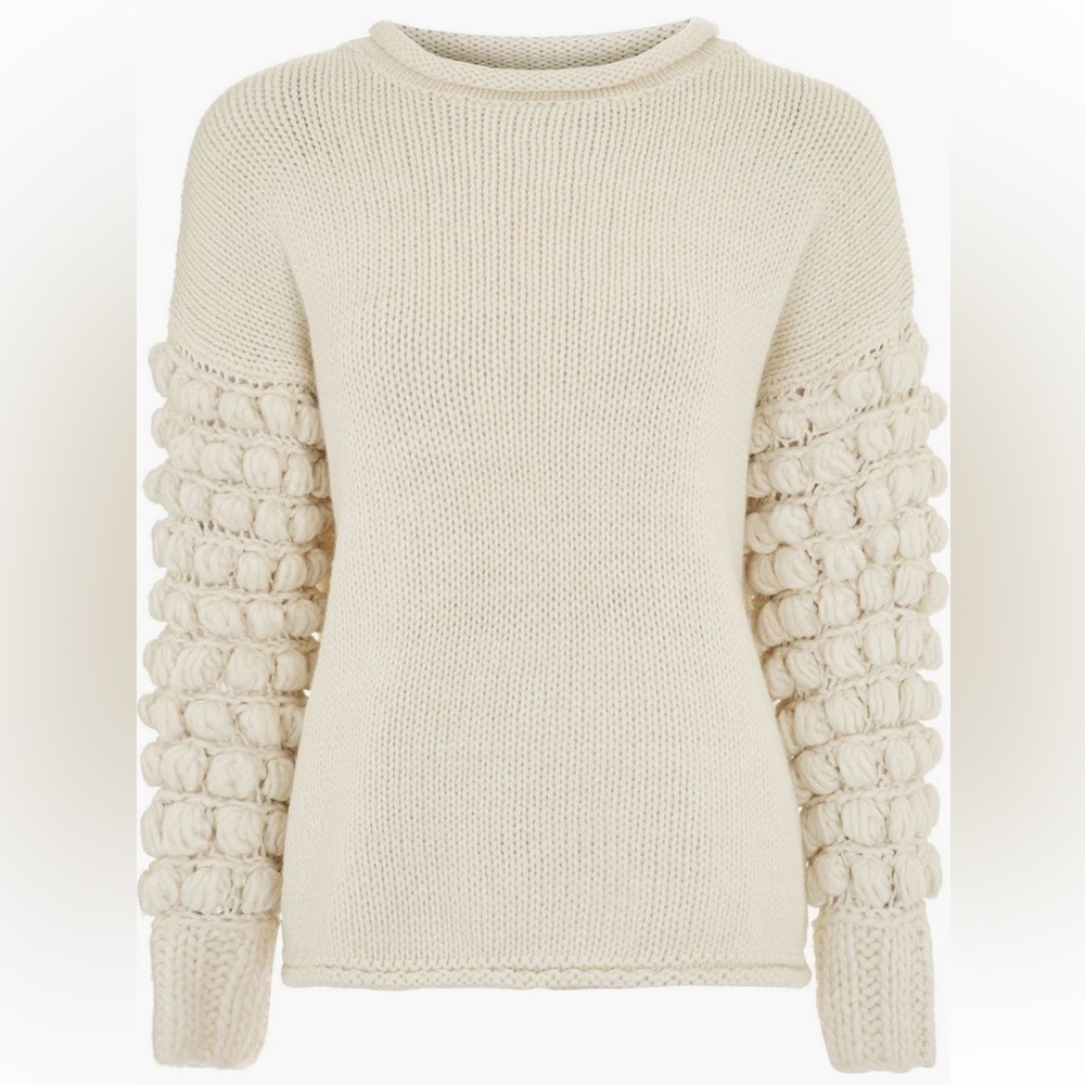 Preowned TopShop Cream Sweater with Pom Pom Sleeves Size US 4